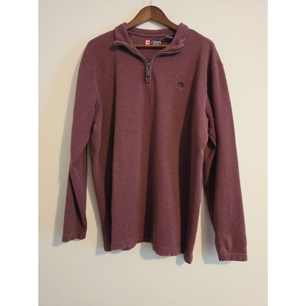Chaps Pullover Men XLT Burgundy Cotton 1/4 Zip Sweater Mock Neck Logo Preppy